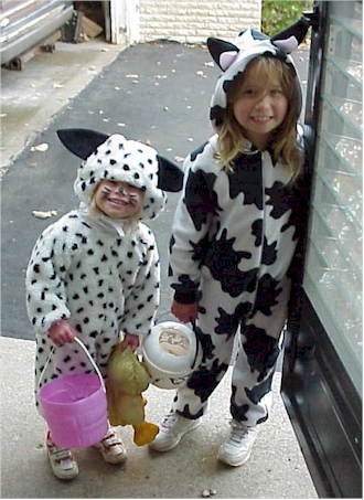 My daughters Morgen and Maddy trick or treat at Grandma's house next door.  